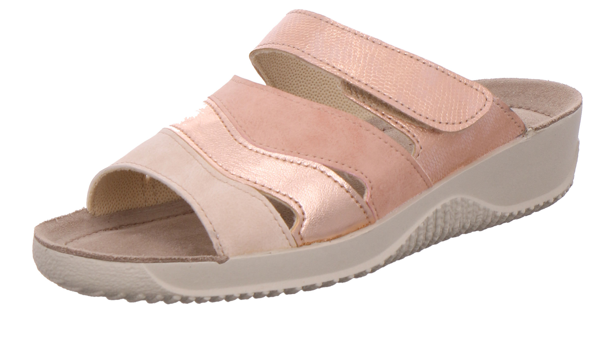 Rohde Damen Pantolette Mit Klettverschluss – Bequeme Ledersandale Mit Metallic Optik & Keilabsatz