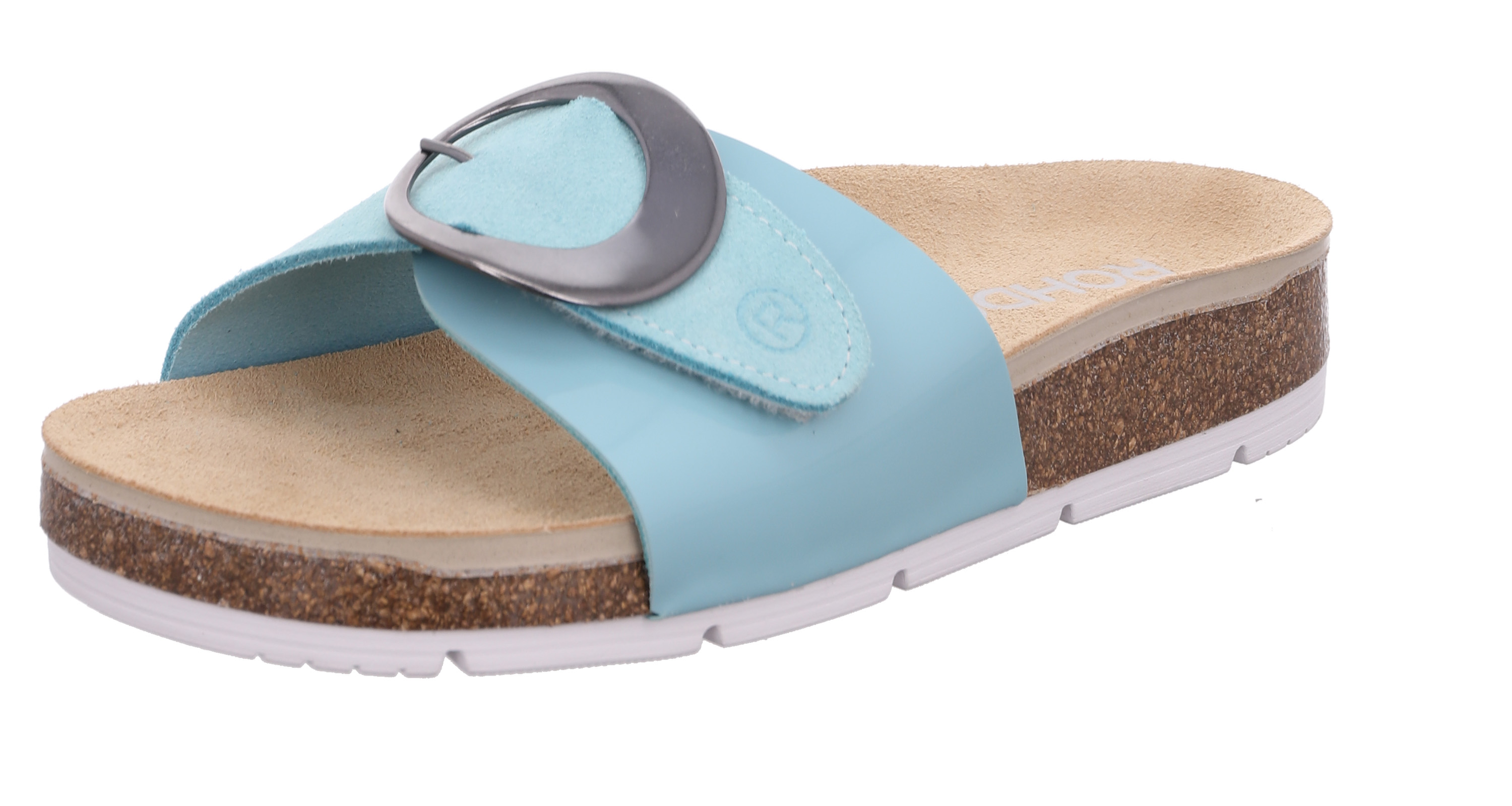 Rohde Damen Pantolette Klettverschluss Kork Leder Schnalle Fußbett