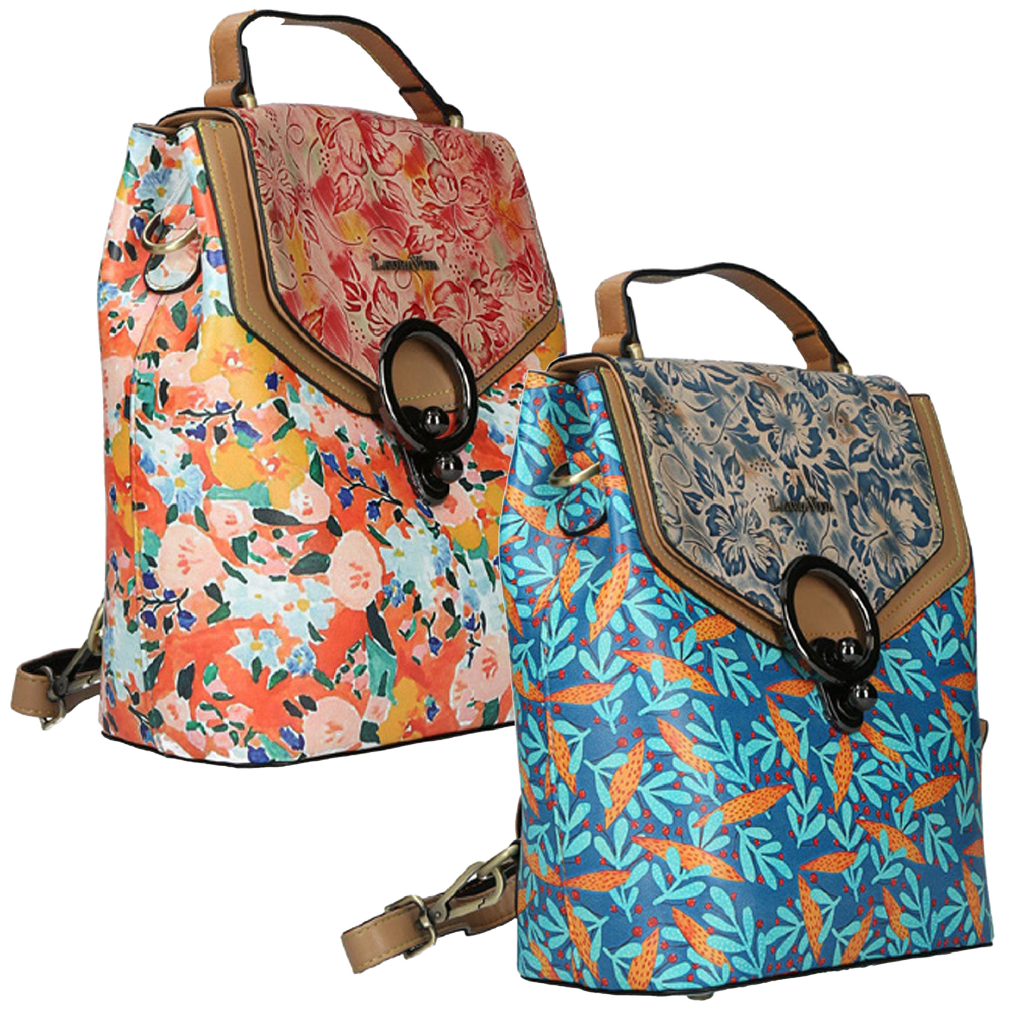 Laura Vita Damen Rucksack Handtasche Tragegriff hip farbenfroh Überschlag  4733 Schuhparadiso