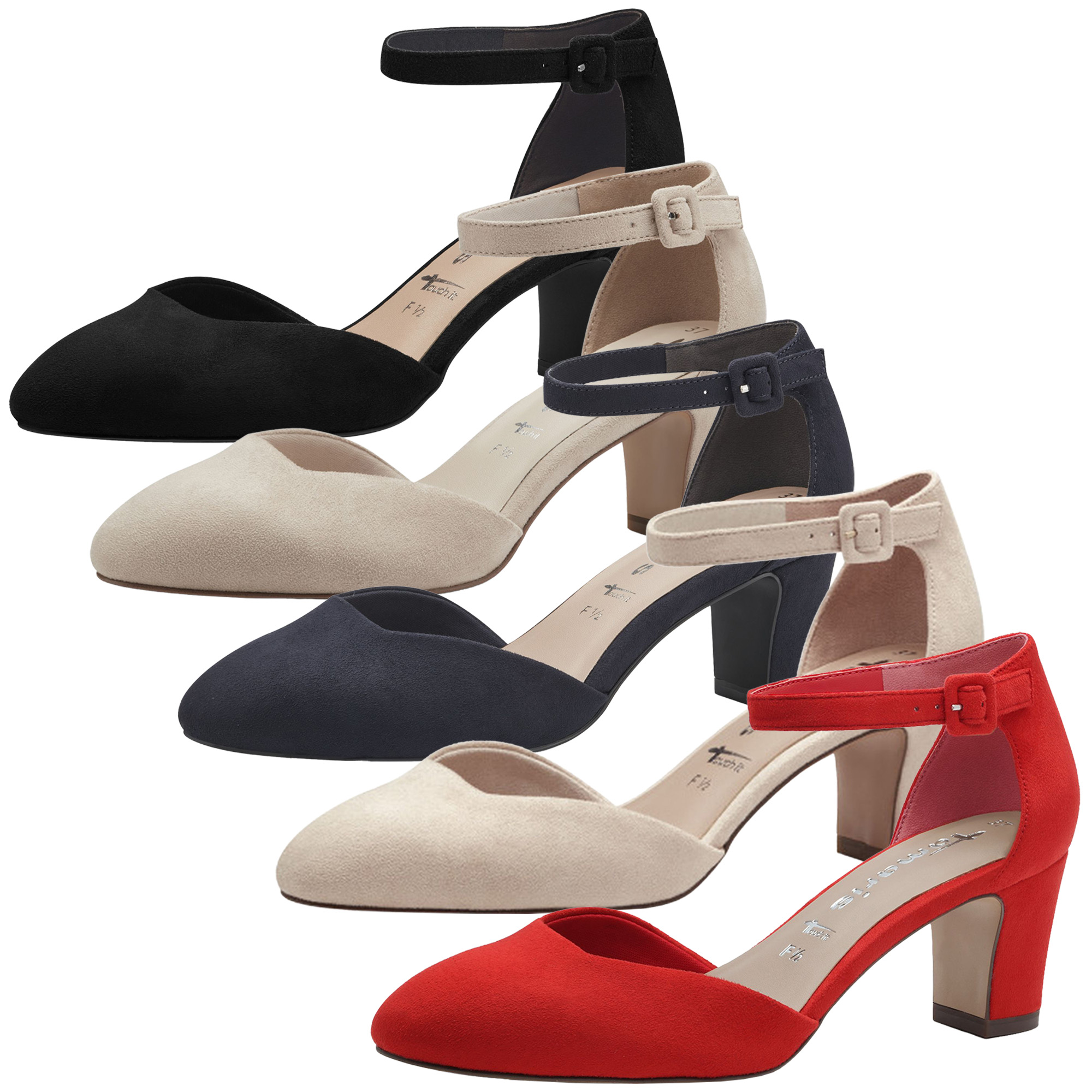 Tamaris Damen Pumps samtige Haptik Fesselriemen Blockabsatz Schuhparadiso