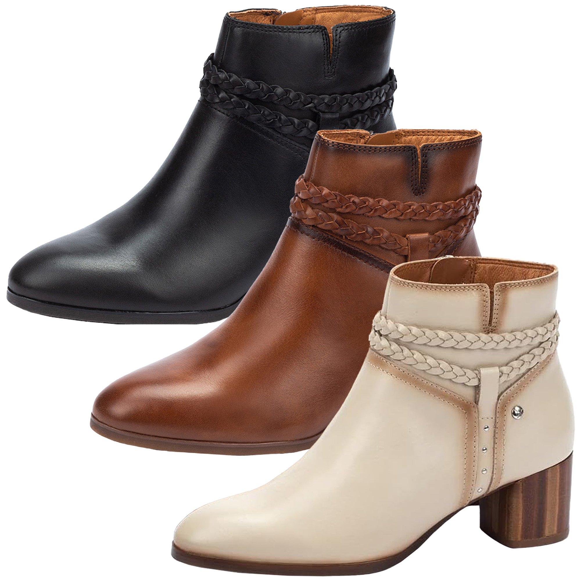 Pikolinos Leder Stiefelette Ankle Boot Flechtoptik Nieten Calafat