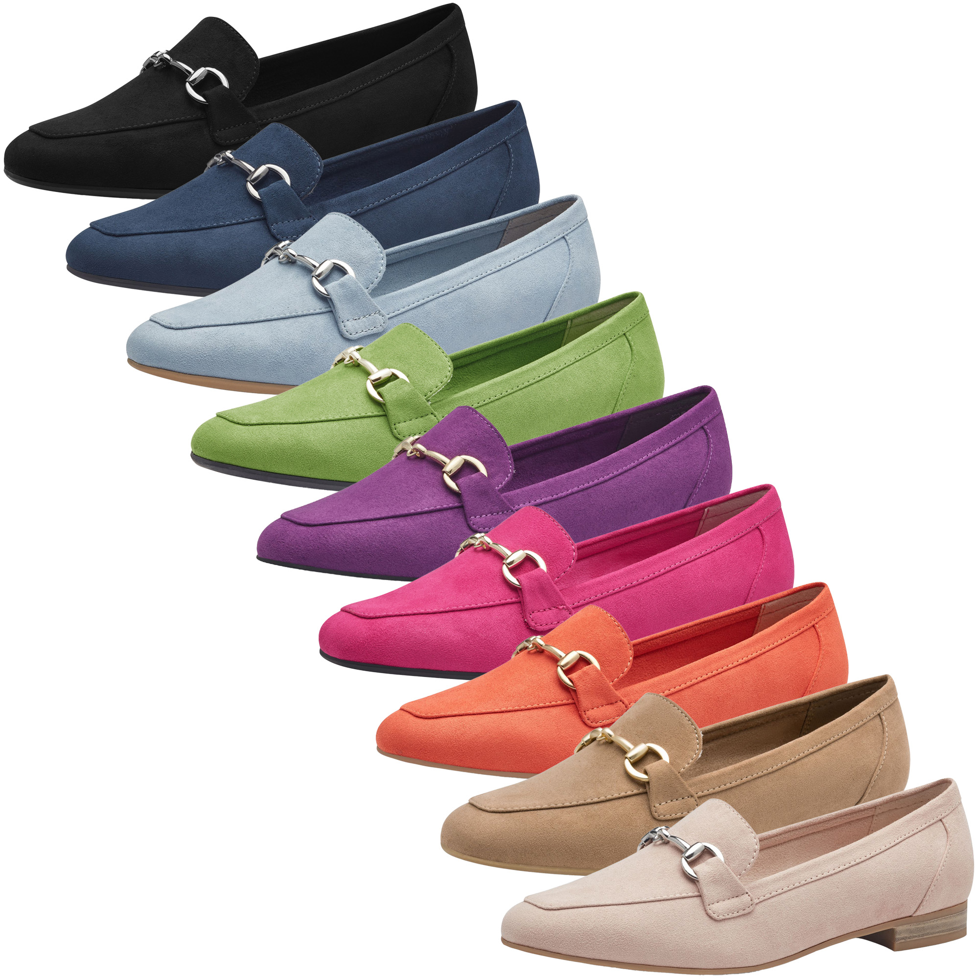 MARCO TOZZI Damen Slipper Zierspange Loafer samtige Haptik Schuhparadiso