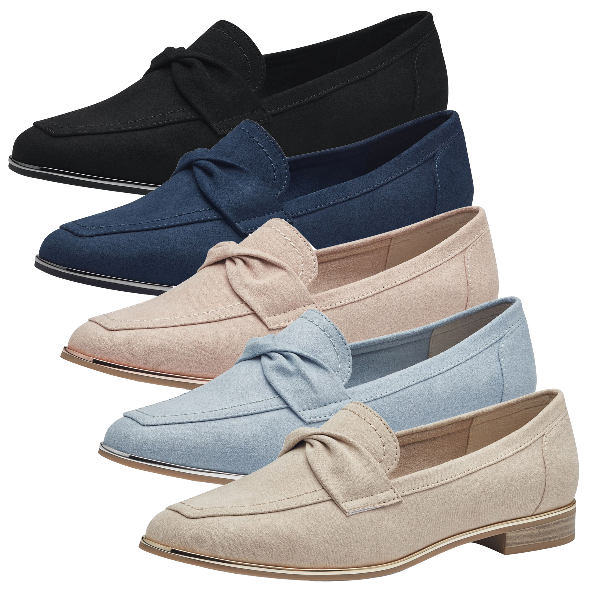 MARCO TOZZI Damen Loafer samtige Haptik Slipper Zierschleife 2 