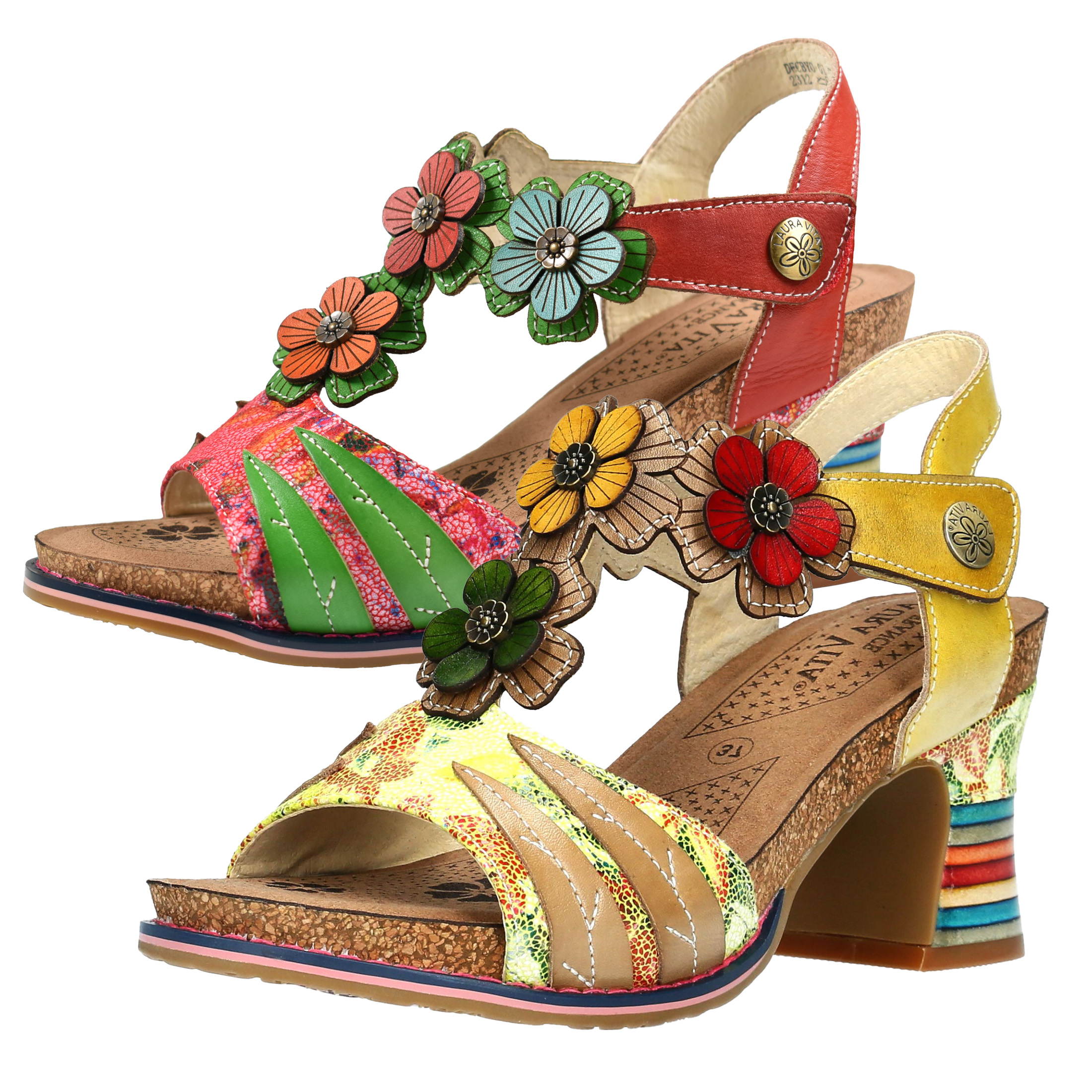 Laura Vita Damen Sandalette Klettverschluss Blüten T-Steg Decbyo