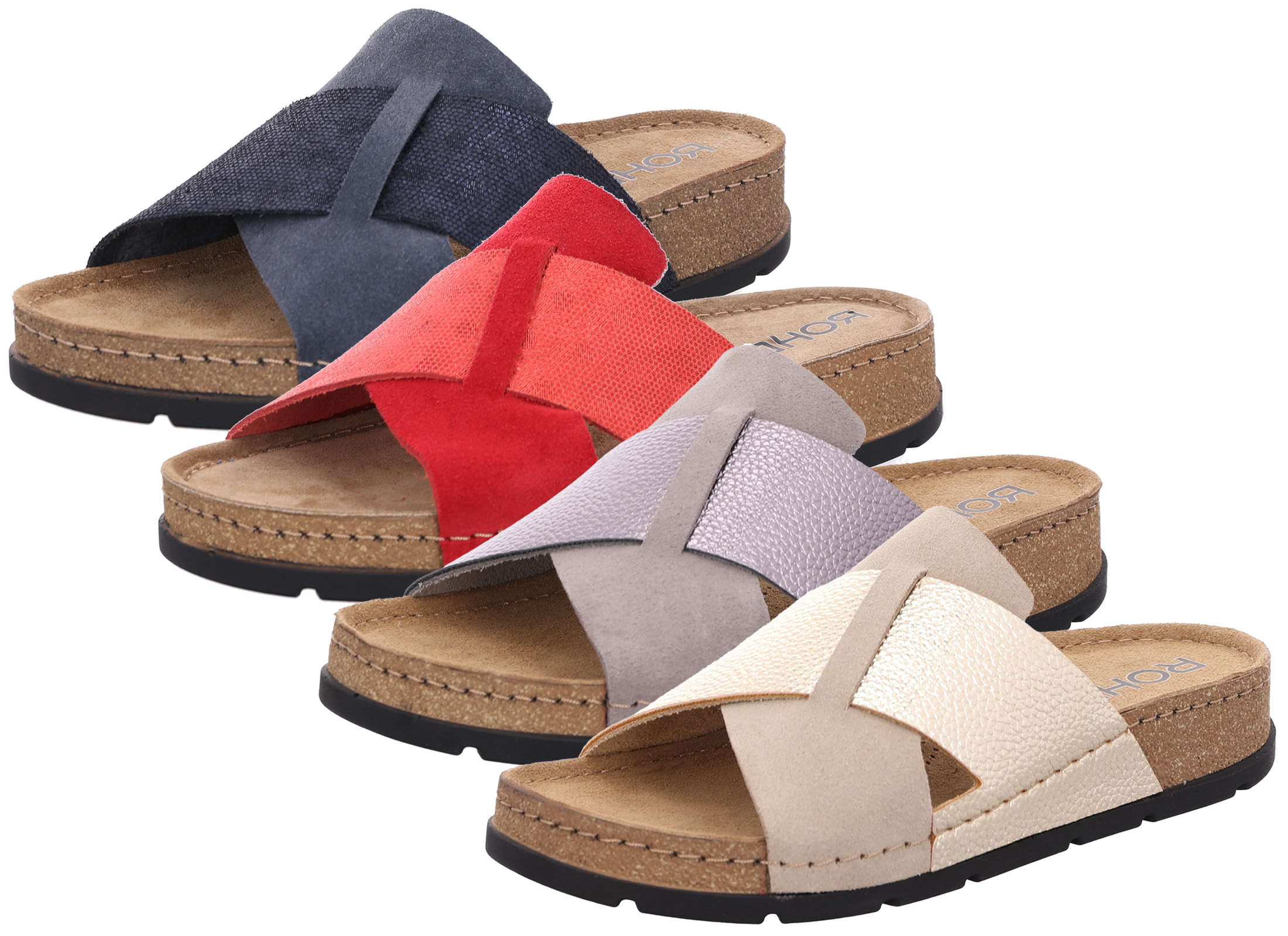 Rohde Damen Pantolette Leder Kork Kreuzbandage 5410 Schuhparadiso