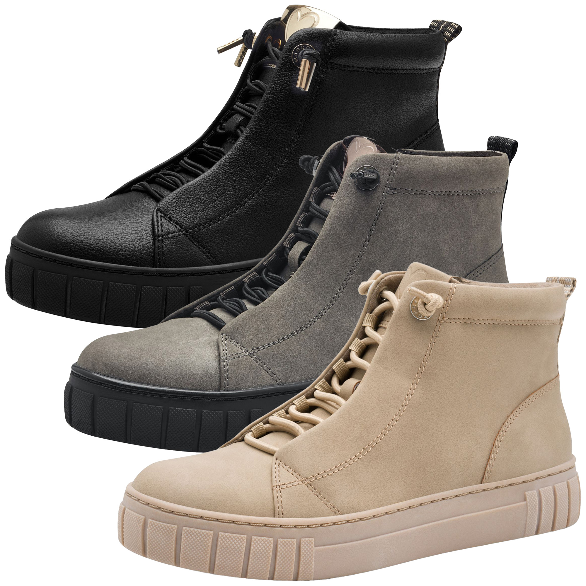 MARCO TOZZI Damen Stiefeletten Aus Leder Mit Plateau – Schnürbar, Ohne Absatz, Wasserabweisend