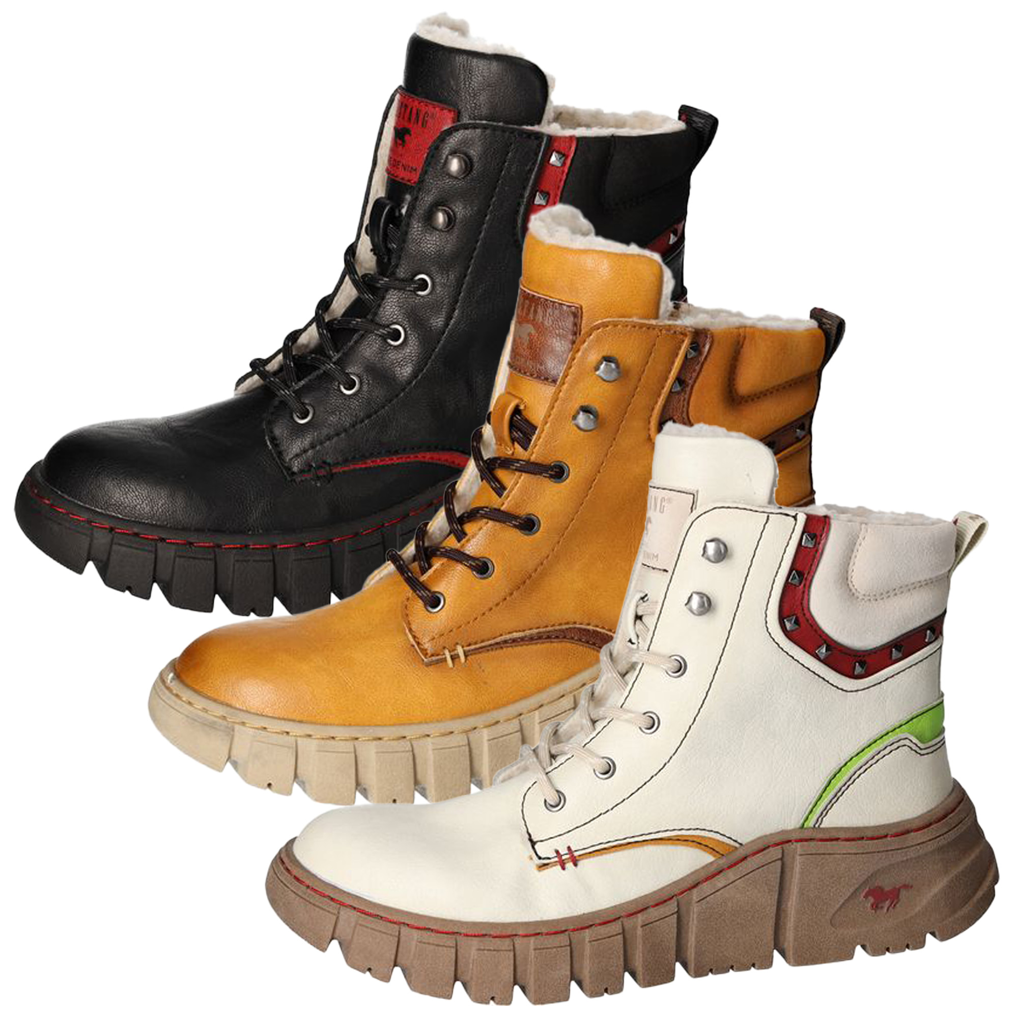 Mustang Damen Stiefelette Plateau Boot Warmfutter Nieten