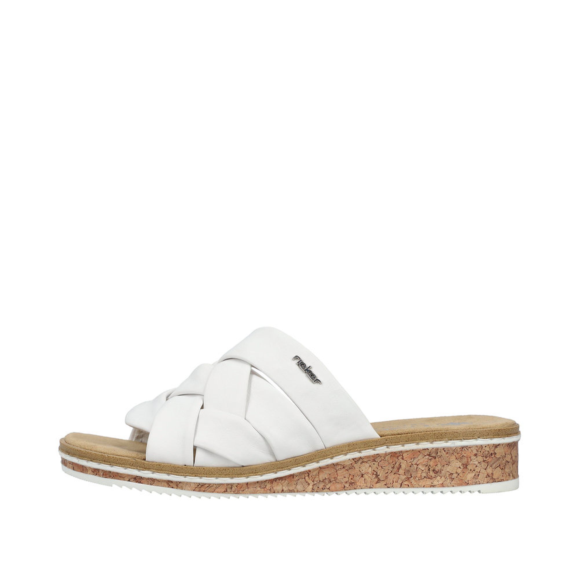 Rieker Damen Pantolette weiß geflochten stylisch Textil