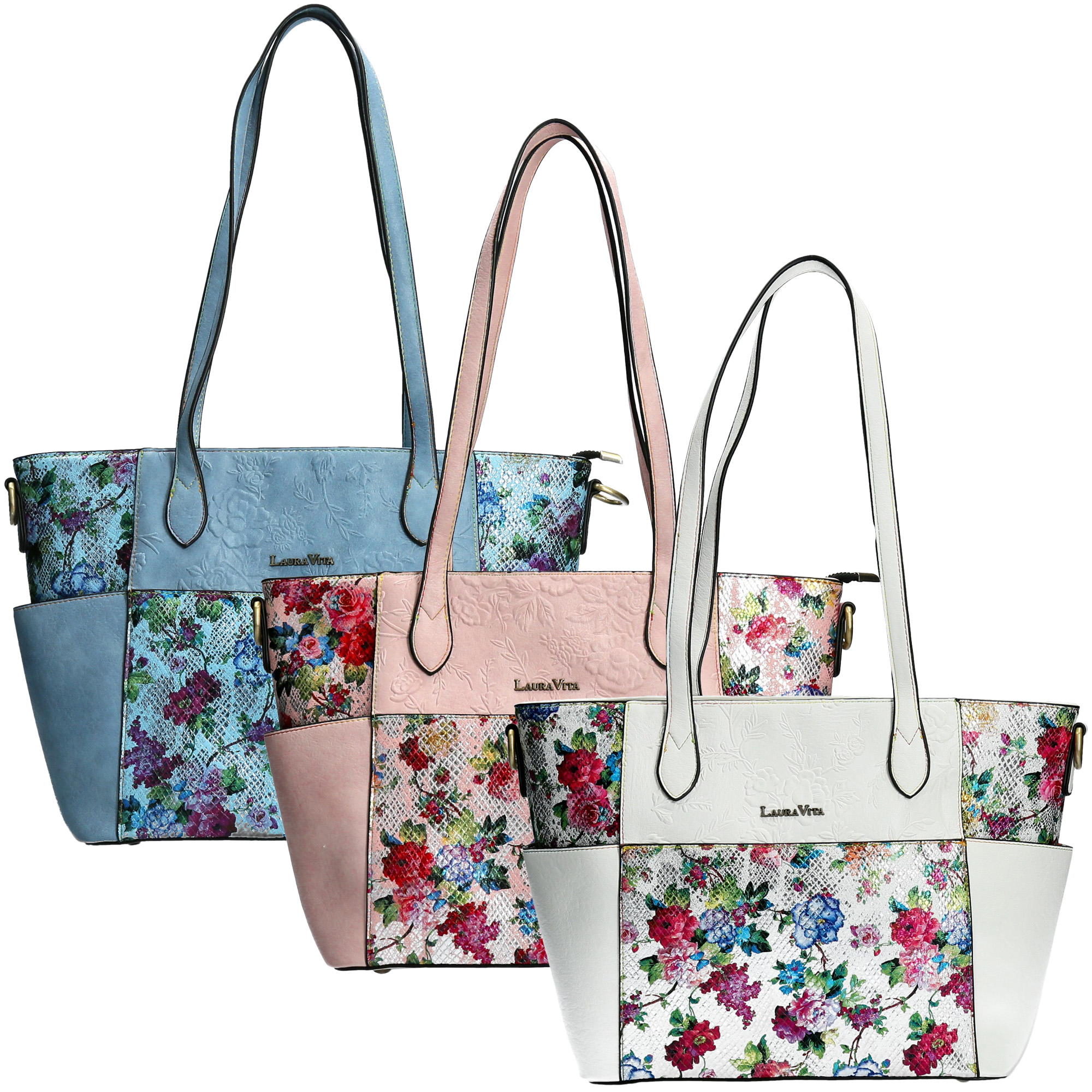 Laura Vita Shopper Amep 03 mit Schulterriemen und Blumenmuster