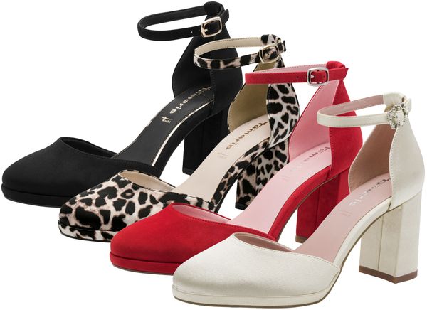 Tamaris Damen Pumps mit Fesselriemen und Blockabsatz Schuhparadiso