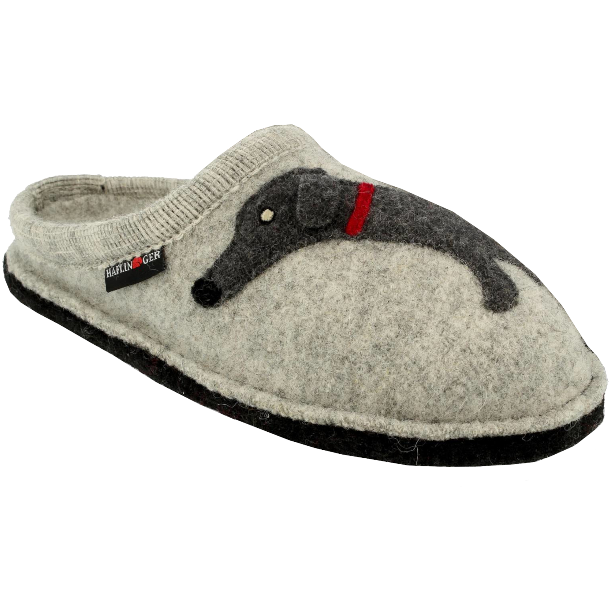 Haflinger Damen Hausschuh Pantoffel Wolle Flair Dackel mit Fußbett  rutschfest Schuhparadiso